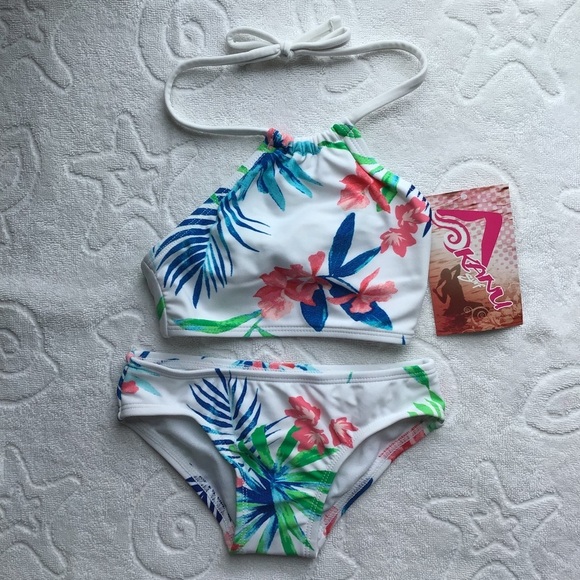 Kanu Surf Leonie White Tropical Print Bikini Set - Size 3T - Picture 1 of 6